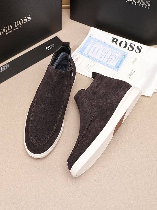 Замшевые лоферы с мехом Hugo Boss high-top - Brown
