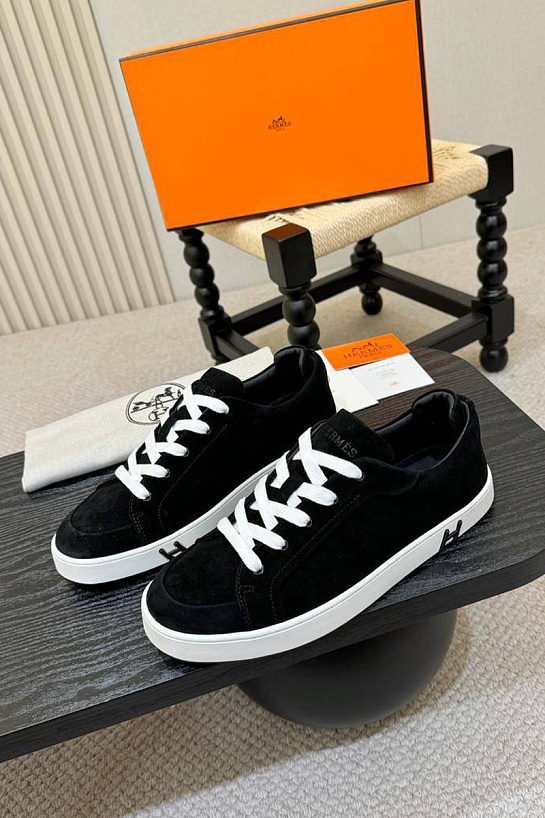 Мужские замшевые кроссовки Hermes Kid - Black