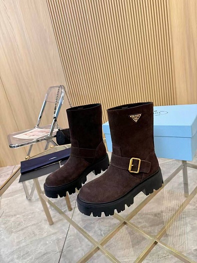 Женские замшевые сапоги Prada Suede premium   