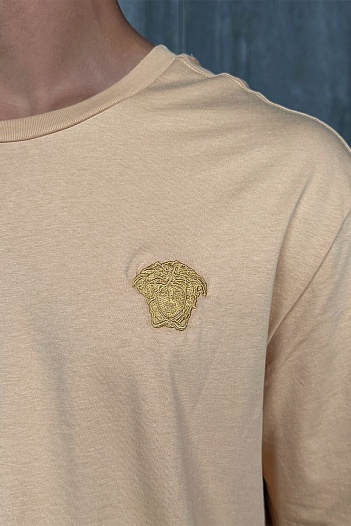 Бежевая оверсайз футболка Versace Medusa Head patch   