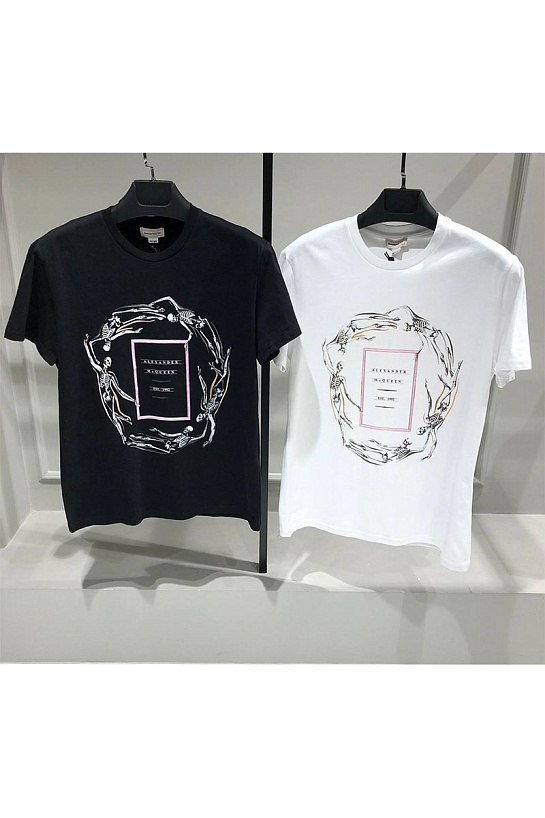 Мужская белая футболка Alexander McQueen skeleton-print