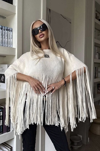 Женское шерстяное пончо Loewe premium - White   