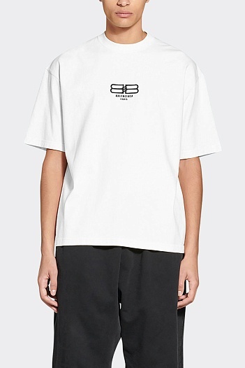 Белая оверсайз футболка Balenciaga BB Paris   