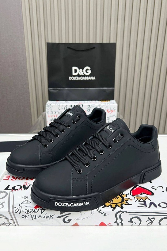 Кожаные кроссовки с мехом Dolce & Gabbana Portofino