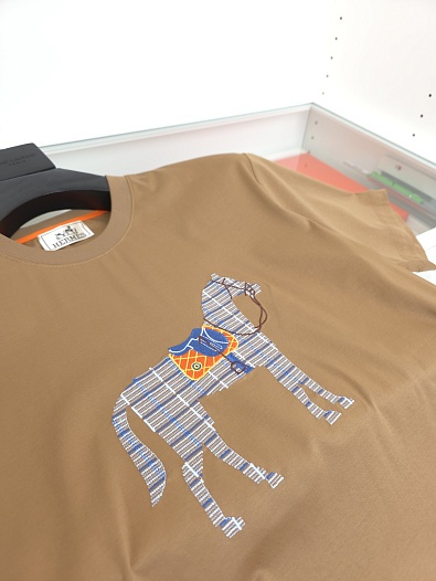 Мужская коричневая футболка Hermes premium   