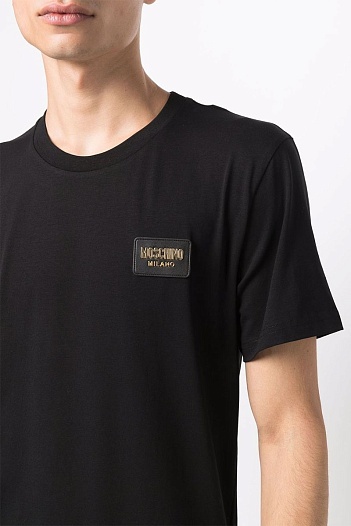 Мужская чёрная футболка Moschino logo-patch   