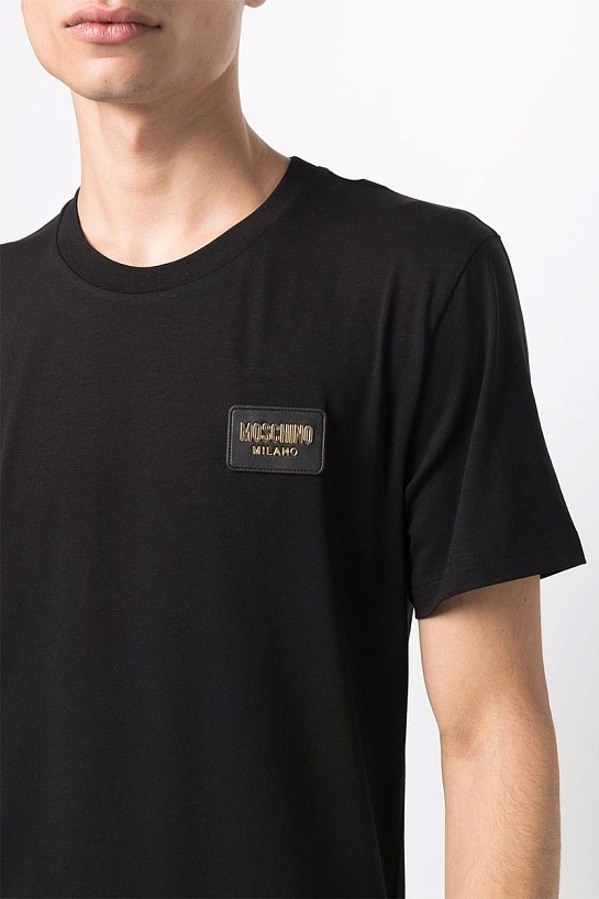 Мужская чёрная футболка Moschino logo-patch