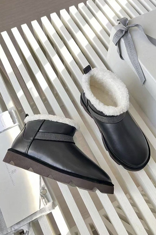 Женские кожаные угги с мехом Brunello Cucinelli Premium - Black