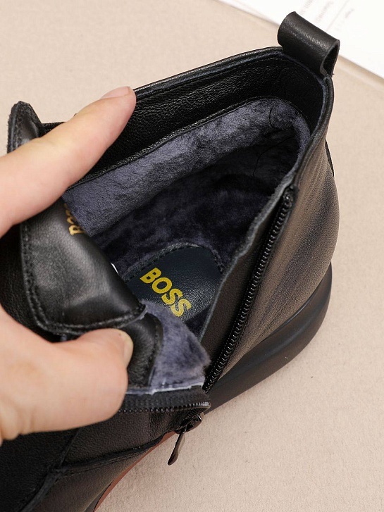 Кожаные лоферы с мехом Hugo Boss high-top - Black