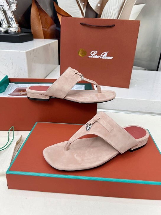 Женские замшевые шлёпанцы Loro Piana Premium - Pink