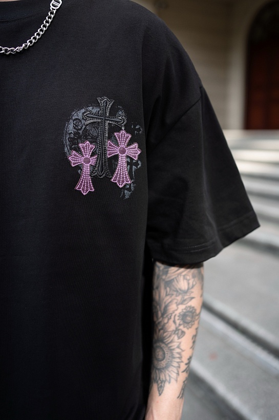 Чёрная оверсайз футболка Chrome Hearts Premium