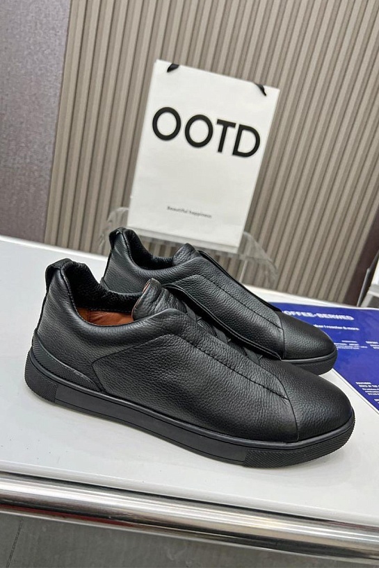 Чёрные кожаные кроссовки Ermenegildo Zegna