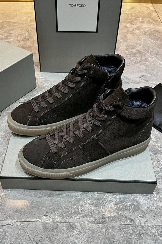 Замшевые кроссовки с мехом Tom Ford high-top - Brown