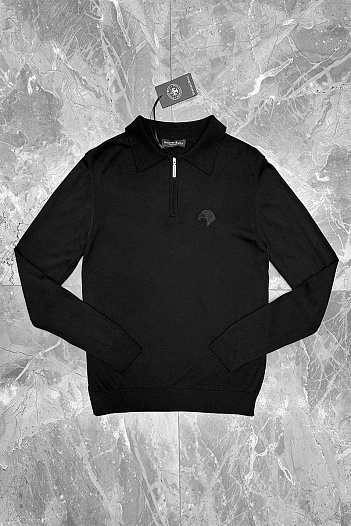 Чёрное поло с длинным рукавом Stefano Ricci zip-up   