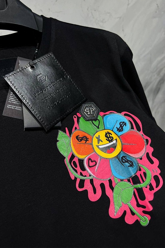 Футболка чёрного цвета Philipp Plein Flowers graphic-print