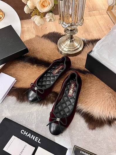 Женские балетки Chanel Flats - Black / Red   