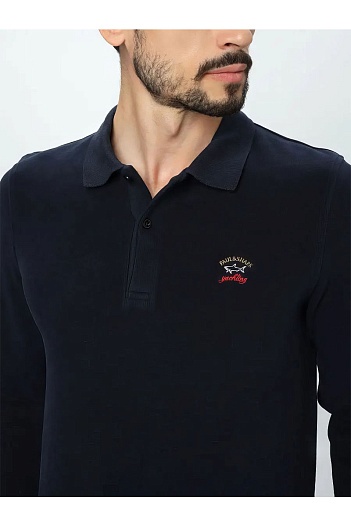 Тёмно-синее поло с длинным рукавом Paul & Shark   