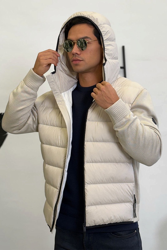 Мужская вязаная куртка Moncler logo-patch - Beige