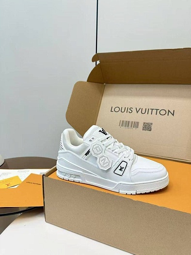 Женские кожаные кроссовки Louis Vuitton Trainer premium - White   