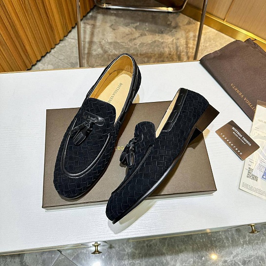 Мужские замшевые лоферы Bottega Veneta Intrecciato - Black