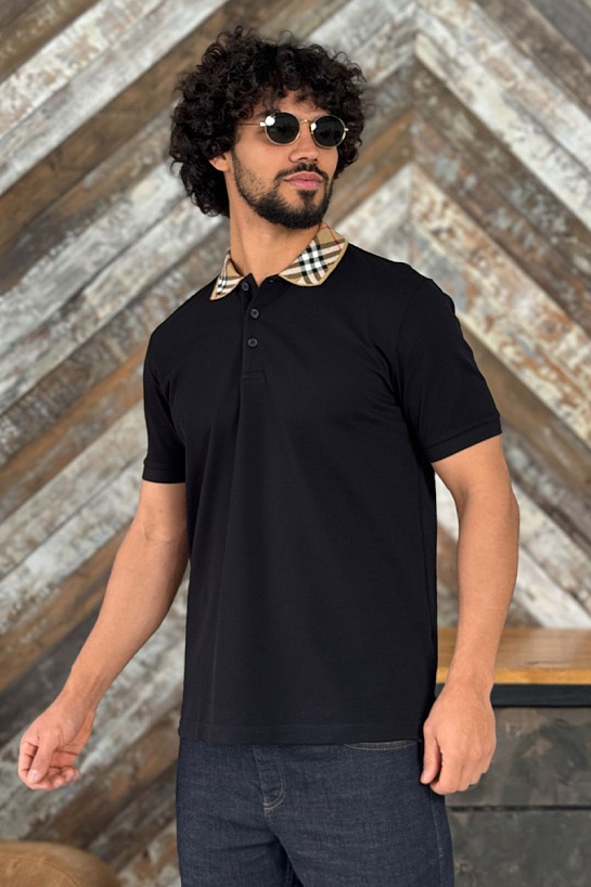 Мужское чёрное поло Burberry check collar