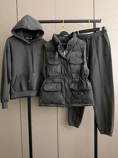 Женский костюм тройка на флисе Loro Piana premium - Grey   