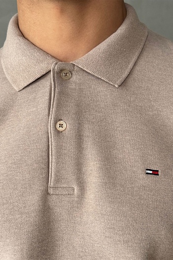 Бежевое поло с длинным рукавом Tommy Hilfiger   