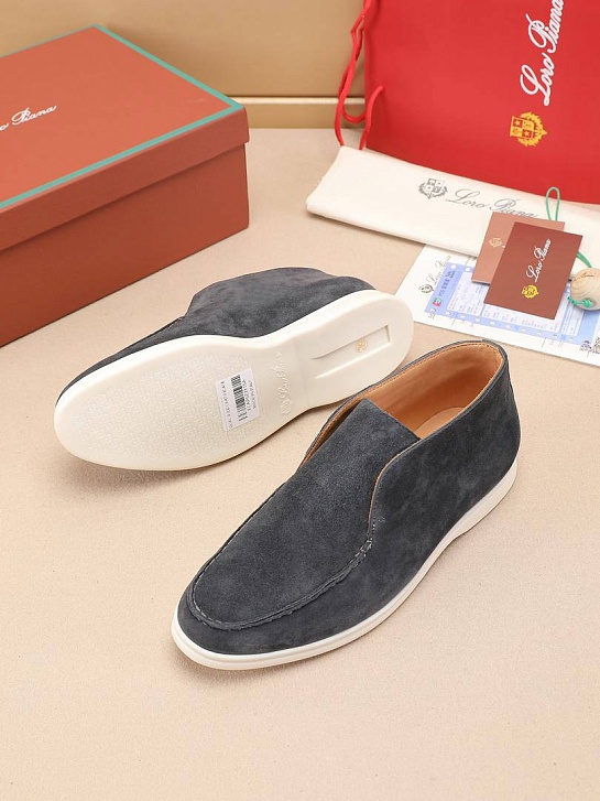 Замшевые лоферы с меховой стелькой Loro Piana Open Walk - Dark Grey