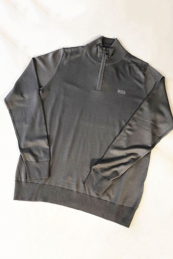 Серый джемпер Hugo Boss Zip Neck logo-embroidered   
