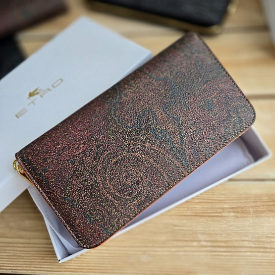 Кожаное портмоне Etro с узором пейсли 19x10 см