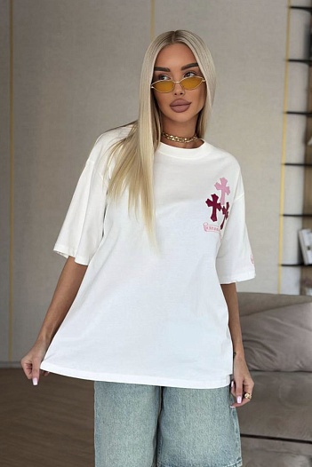 Женская оверсайз футболка белого цвета Chrome Hearts premium   