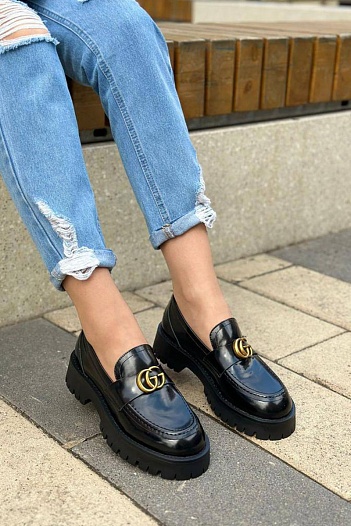Женские кожаные лоферы Gucci Horsebit - Black   