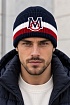 Мужская брендовая шапка Moncler тёмно-синего цвета
