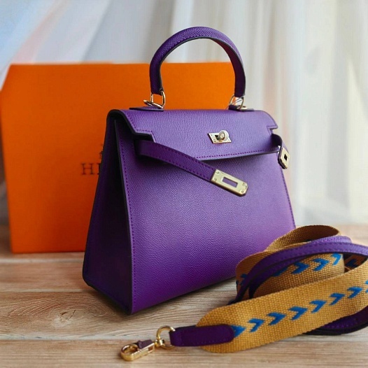 Женская кожаная сумка Hermes Kelley 25x20 см - Purple   