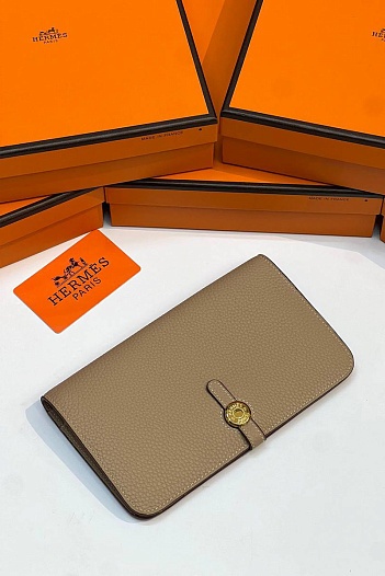 Кожаный кошелёк Hermes Dogon Duo - Beige 19.5x12 см   