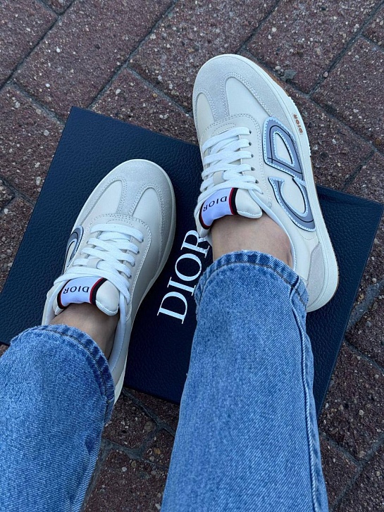 Женские комбинированные кроссовки Dior - Beige / Grey