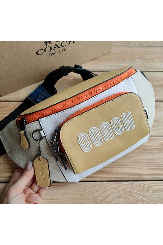 Кожаная сумка на пояс Coach Track - Beige / White