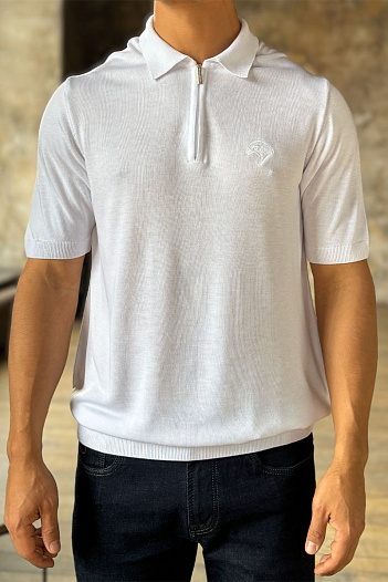 Мужское поло Stefano Ricci Eagle zip-neck - White   