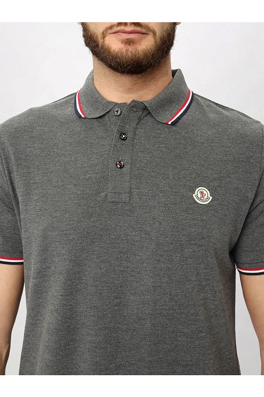 Мужское поло серого цвета Moncler logo-patch