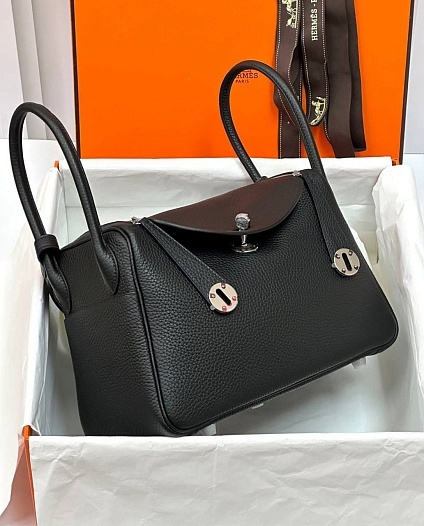 Женская кожаная сумка Hermes Lindy Premium 26x18x13 см - Black   