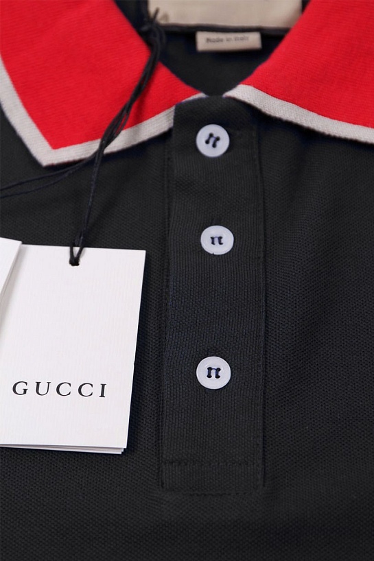 Поло тёмно-синего цвета Gucci Web Stripe