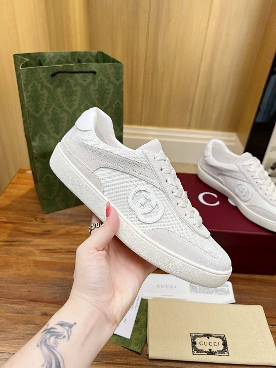 Женские замшевые кеды Gucci Premium - White