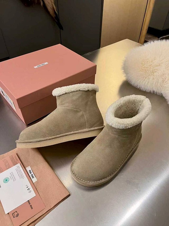 Женские ботинки с мехом MIU MIU premium - Grey