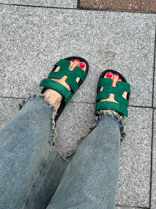 Женские замшевые сандалии Hermes Chypre - Green