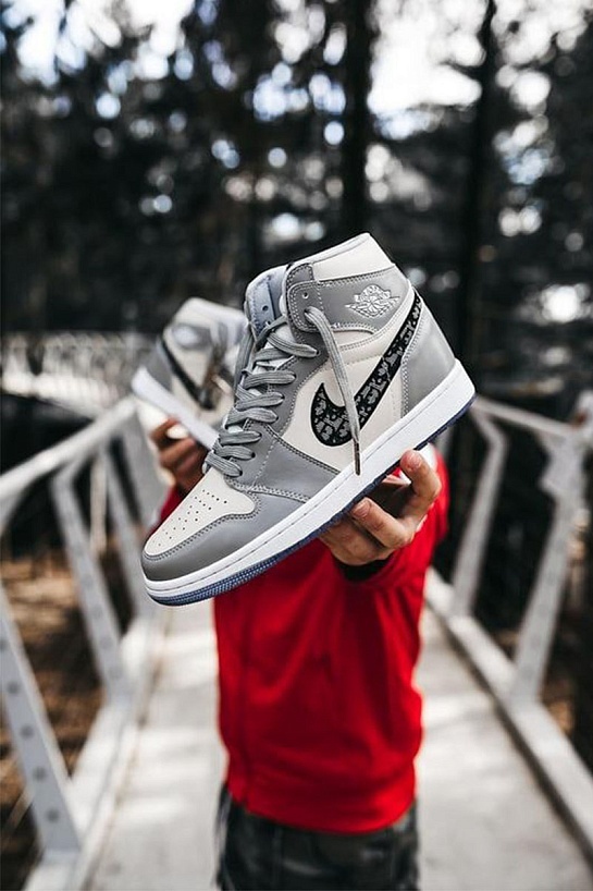 Кроссовки Dior x Nike Air Jordan 1 Retro High - White / Grey