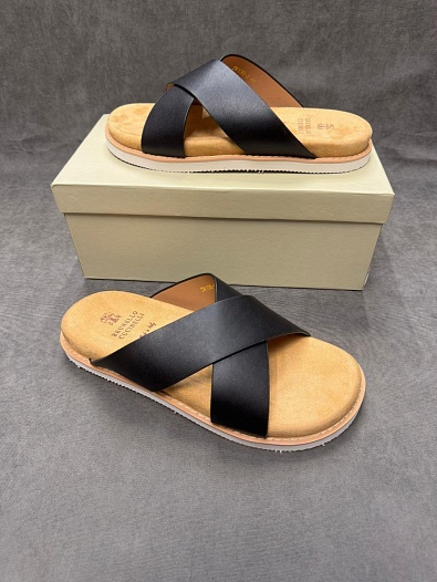 Кожаные шлёпанцы Brunello Cucinelli Crossover - Black   