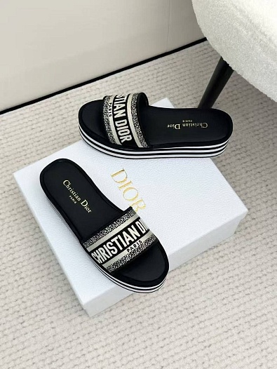 Женские шлёпанцы на платформе Dior Premium - Black   