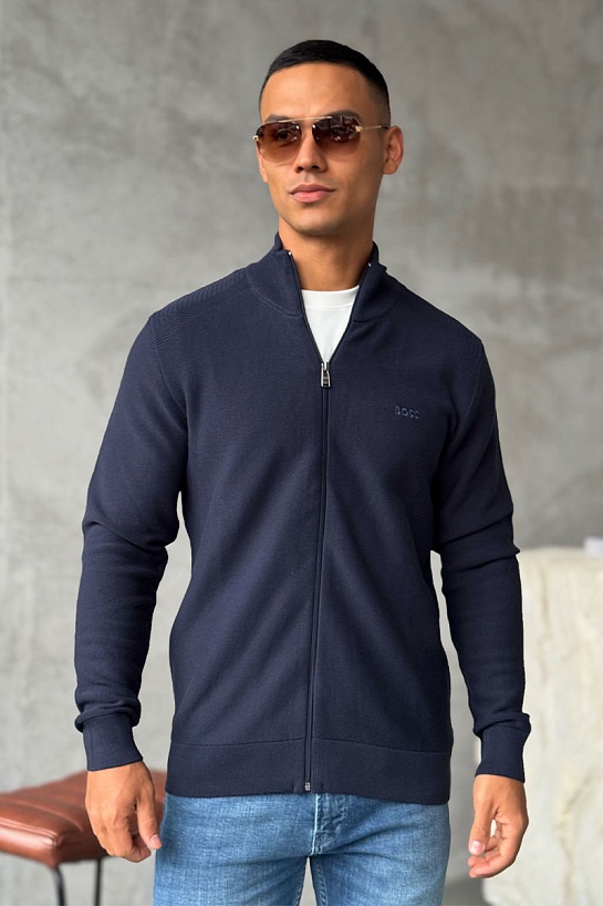 Тёмно-синяя кофта на молнии Hugo Boss logo-embroidered