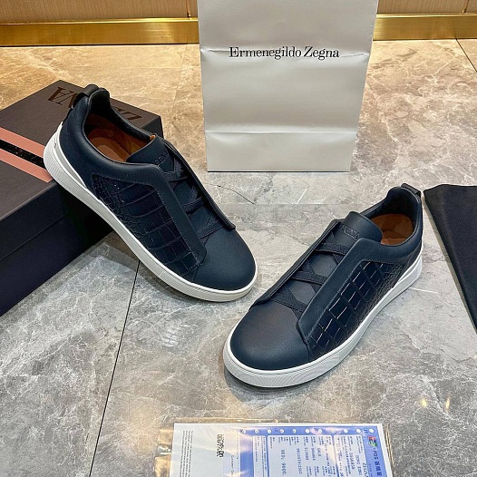 Мужские кроссовки Ermenegildo Zegna Triple Stitch Alligator - Navy   