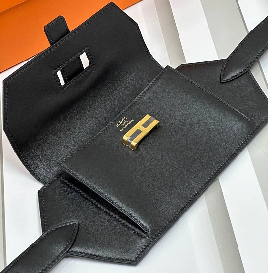 Кожаный ремень Hermes Elan Pocket 24x12 см - Black / Gold